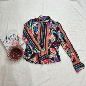 ESCADA Sports Retro Silk Shirt, Color Printed Slight Drawn 38 AS S